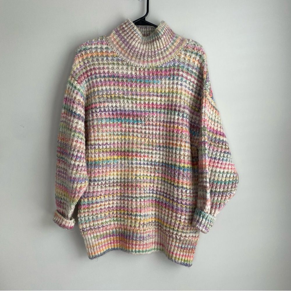 Topshop Rainbow Spacedye Knit Chunky Oversized Mockneck Pullover Sweater NWT